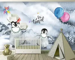 На заказ обои милый мультфильм Пингвин воздушный шар Детская комната фоновая стена