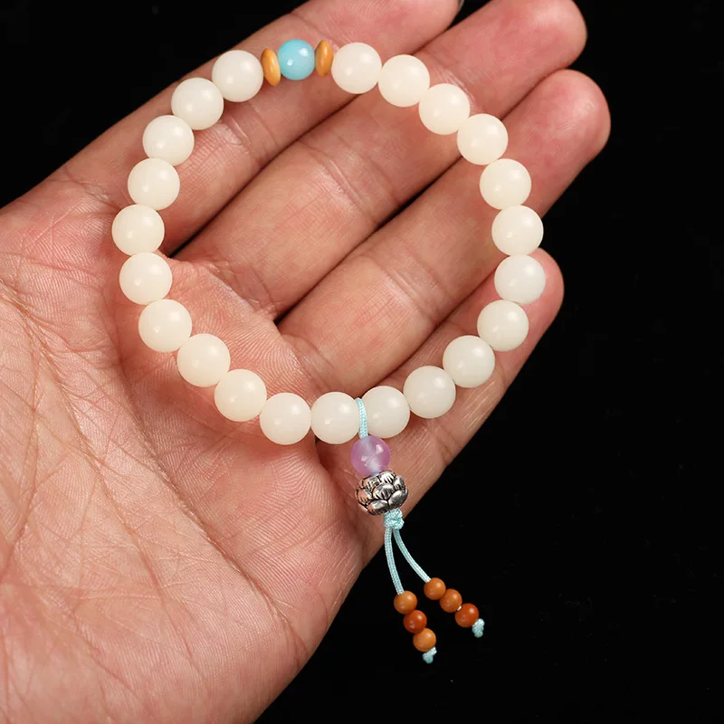 Белый бисер Bodhi унисекс Tagua nut Yoga браслет для медитации женщин и мужчин ручной