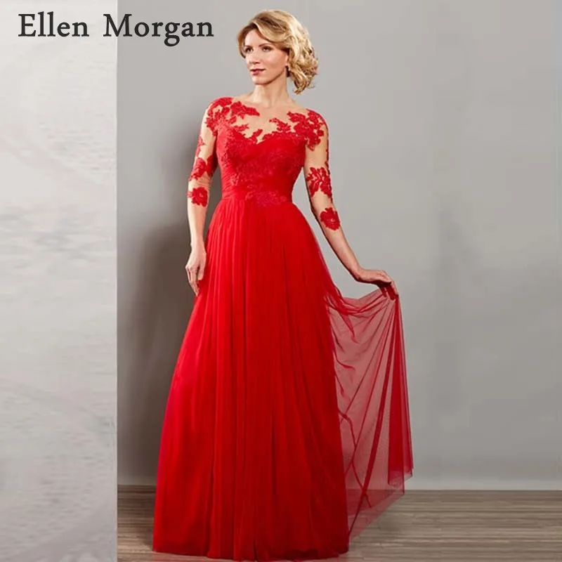 

Red Chiffon Mother of the Bride Groom Dresses 2019 Boat Neck 3/4 Long Sleeves Pleated A line Purple for Wedding Party Gowns
