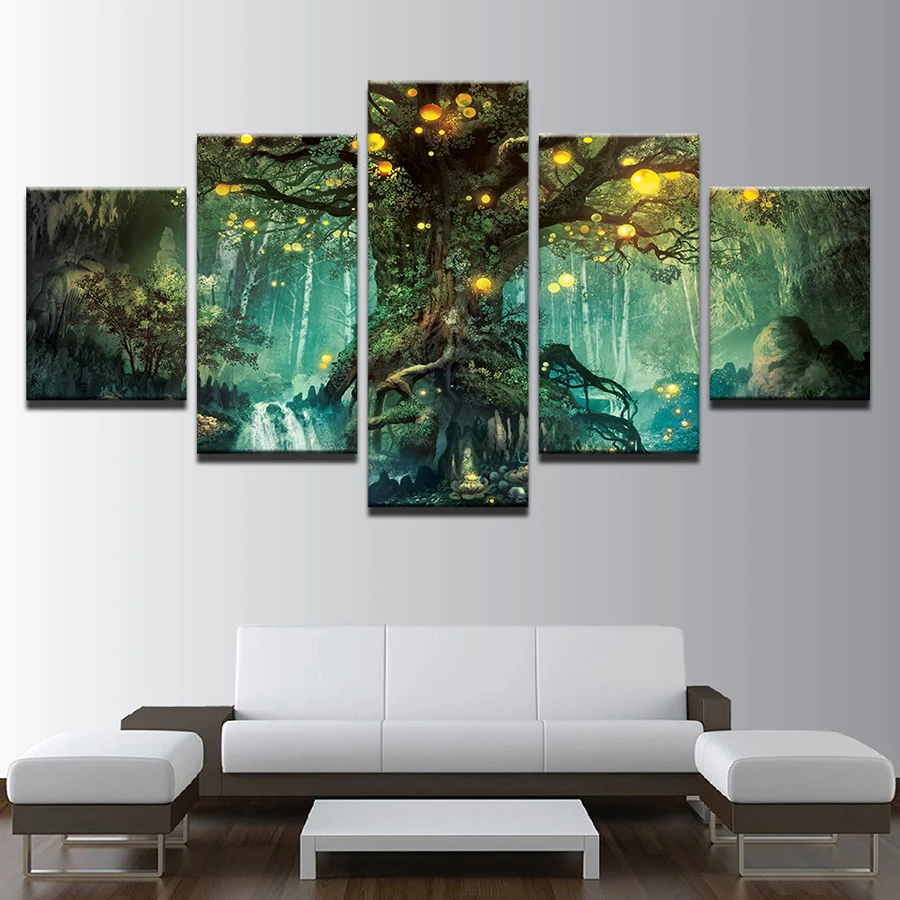 HD Printed Home Decor Paintings On Canvas Wall Art 5 Pieces Enchanted Tree Scenery Modular Vintage Pictures For Living Room | Дом и сад