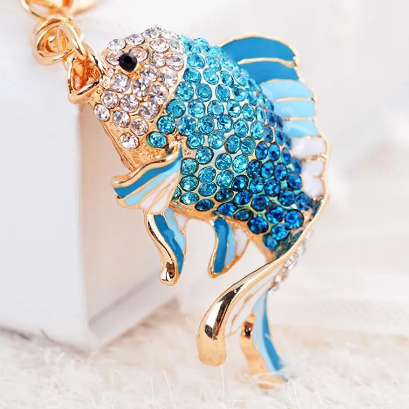 Fashion Crystal Fish Key Chains Holder Goldfish Purse Bag Buckle