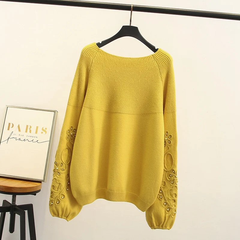 Pearls Women Sweater Plus Size Pullovers Casual O-neck Loose Stretched Long Sleeve Knitted Sweater SWM1230 Pearls Women Sweater Plus Size Pullovers Casual O-neck Loose Stretched Long Sleeve Knitted Sweater SWM1230