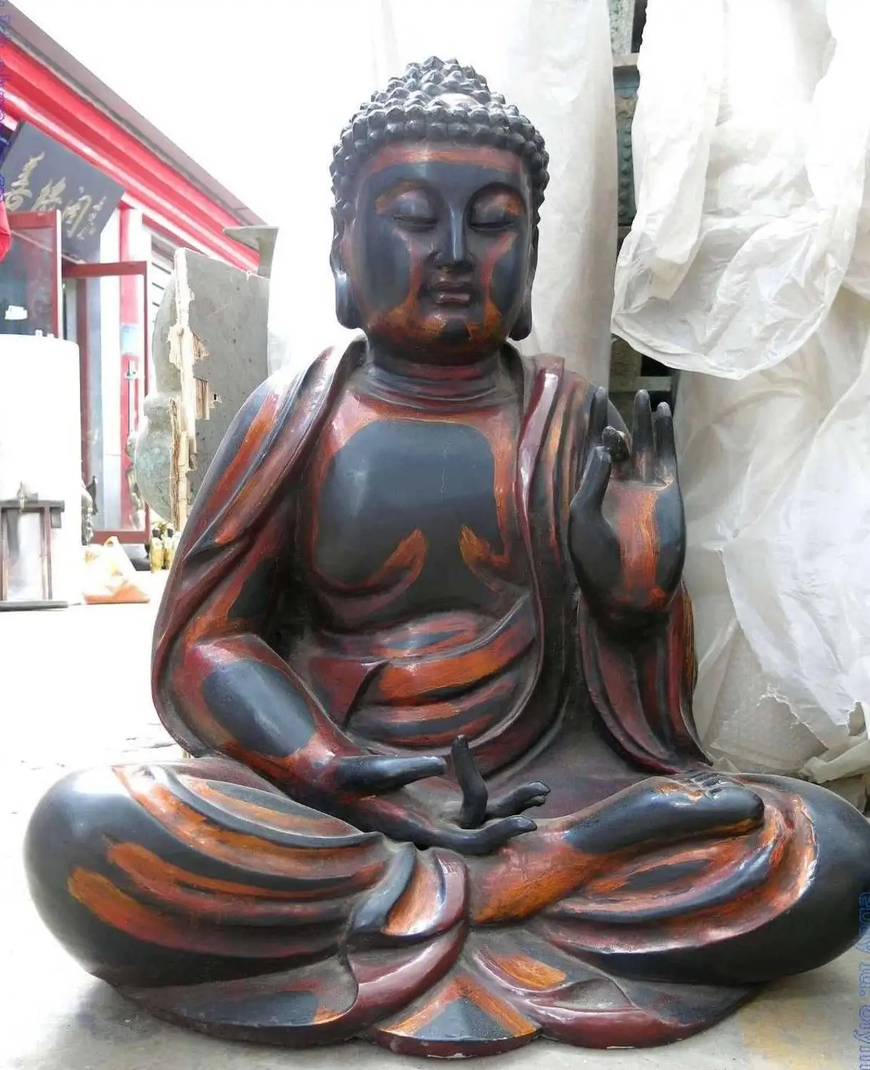 

34" Huge China Wood carved finely Buddhism Sakyamuni buddha Sculpture Statue