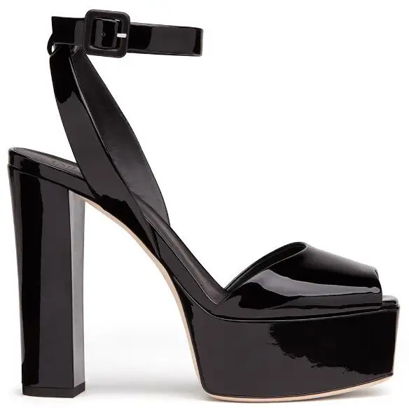 

Amazing woman summer peep toe platform black ankle strap sandals Ladies super high chunky heel fashion shoes Dress shoes