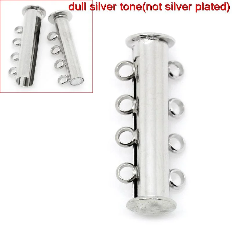 8SEASONS Copper Slide Clasps Silver Tone Color 4 Row 25mm x