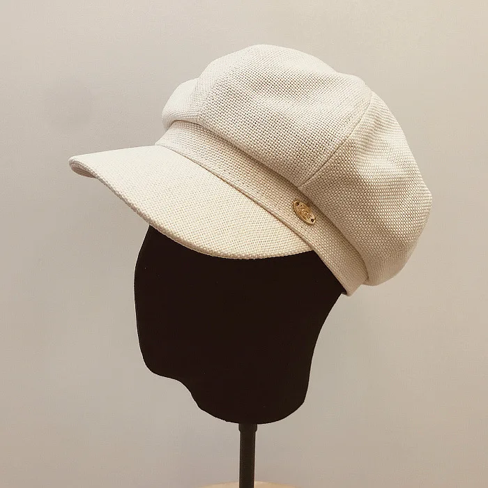 Модные женские шляпы на весну, лето и осень, восьмиугольные Кепки из хлопка и льна, однотонные кепки, женские Восьмиугольные кепки для художника - Цвет: Белый