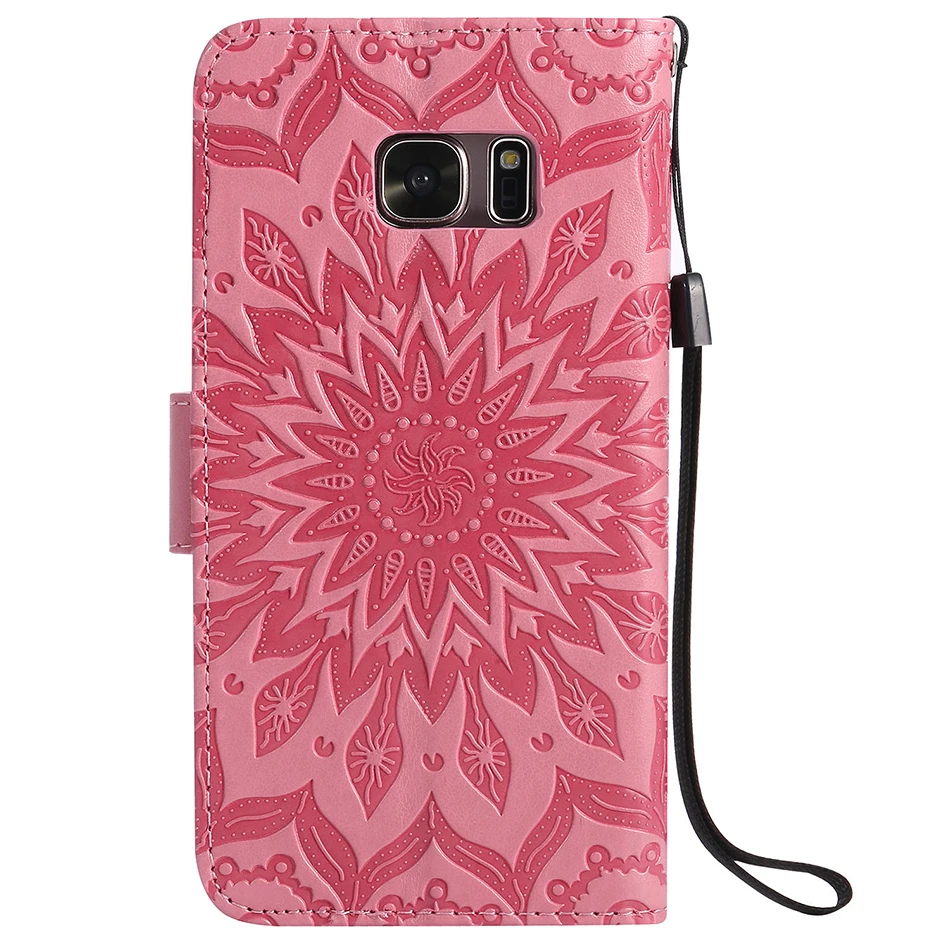 for A5 A3 J1 J3 J5 2016 2017 Prime Case Luxury Flip Wallet Sun flower Phone Back Cover for Samsung Galaxy S6 S7 edge Plus Coque (1)