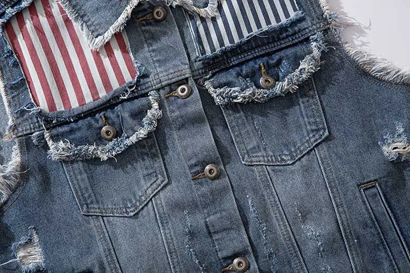 Mcikkny Men's Ripped Denim Vest Fashion Hip Hop Patchwork Sleeves Jeans Jackets For Male Waistcoats Blue Size M-2XL (8)