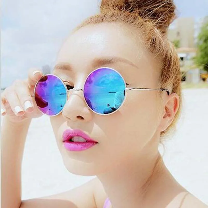

Fashion Reflective Lens Sunglasses Women Men Fashion Retro Metal Circle Round Frame Sun glasses Summer Style Glasses 16 colors