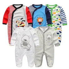 5 шт./лот, новые хлопковые пижамы с длинными рукавами и круглым вырезом для новорожденных мальчиков и девочек от 0 до 12 месяцев, Roupas bebe, одежда для малышей
