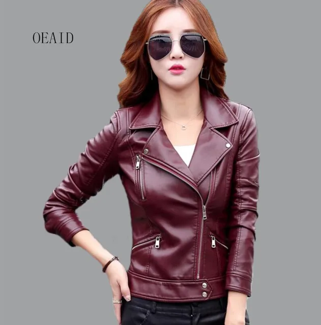 2018 Autumn Women Pu Leather Motorcycle Jackets Plus Size