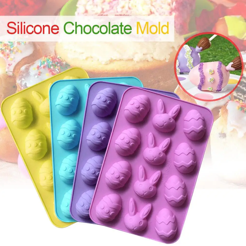 

12 Silicone Cake Baking Mould Easter Egg Shaped Candy Jelly Chocolate Ice Molds