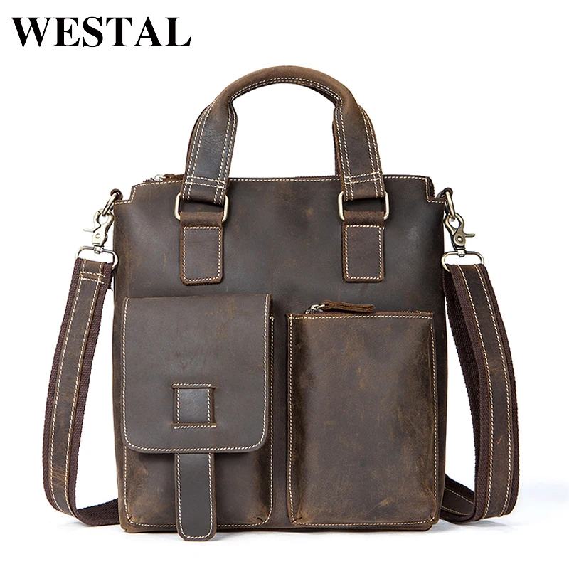 

WESATL Crossbody Bags Men Bag Handbags Fashion Crazy Horse Genuine Leather Casual Tote Shoulder Bag Handbag Briefcase 7711
