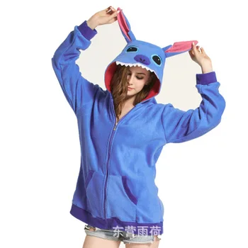 

Anime Cartoon Lilo & Stitch Sweater Hoodie Blue Stitch Polar Fleece Lady Home Wear Home Sleepwear Stitch cosplay