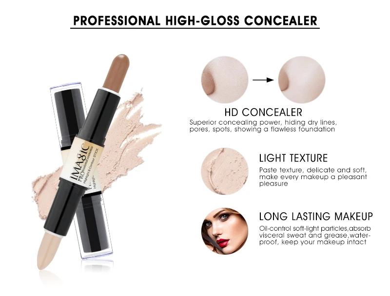 IMAGIC Makeup Creamy Double-ended 2in1 Contour Stick Contouring Highlighter Bronzer Create 3D Face Concealer Full Cover Blemish - Image 2