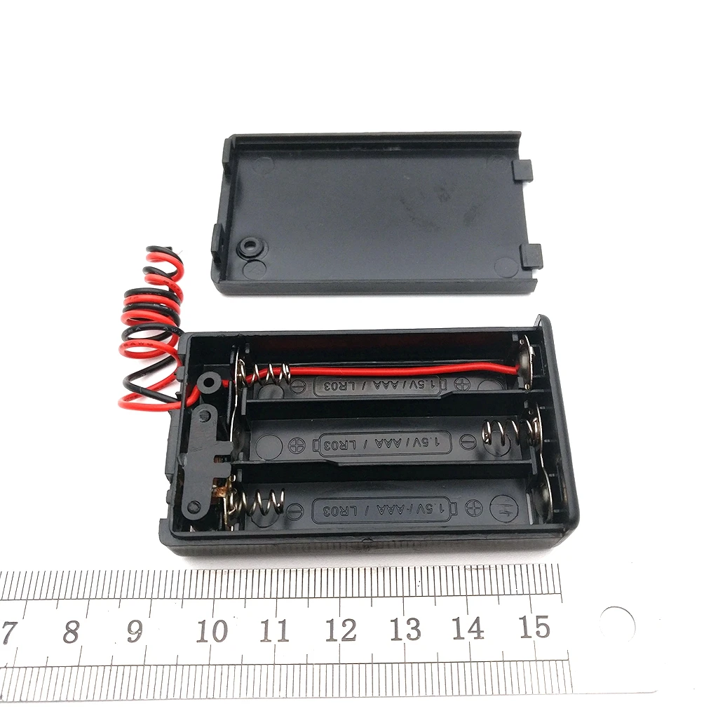 

3 x AAA Battery Storage Cover Box Plastic Case Holder with ON/OFF Switch & Wire Leads for 3 pcs AAA Batteries Black Whol,1PC