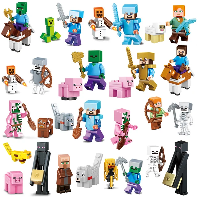 Cheap wholesale Legoing Minecraft Figures Zombie Pigman Alex Steve Creeper Enderman Building Blocks DIY Toy For Children Minecreftes
