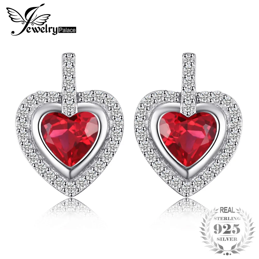 

JewelryPalace Romantic 2.4ct Created Ruby Love Heart Stud Earrings For Women Gift 925 Sterling Silver Romantic Fine Jewelry