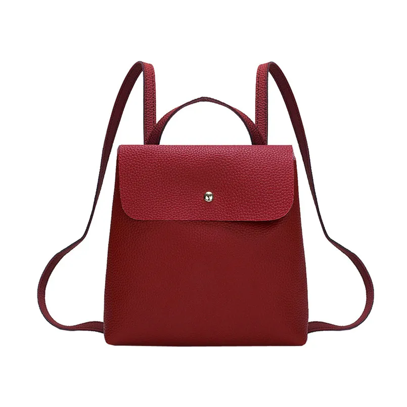 Женская модная однотонная Кожаная Мини-школьная сумка, рюкзак, Женская дорожная сумка на плечо, рюкзаки для девочек, сумки для покупок, дамские - Цвет: Красный