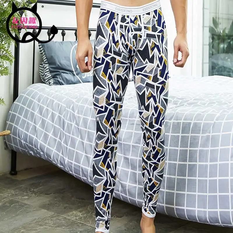 2018 Men's Fashion Printed Cotton Long Johns Pants Warm Trousers Underpants Man Tight Trousers of winter Legging Young Man