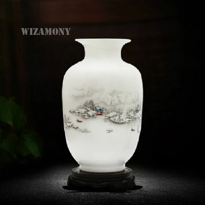 Jingdezheng винтажная китайская ветровая керамическая ваза для украшения дома, белая фарфоровая Цветочная емкость, винтажные цветочные вазы для дома