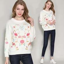 Дизайнерский свитер с цветочной вышивкой для подиума Женские Повседневные вязаные свитера и пуловеры осень-зима Pull Femme Camisolas