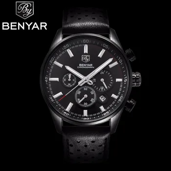 

2017 NEW Arrive Mens Watches Top Brand Luxury BENYAR Sport Watch Men Leather Strap Chronograph Waterproof Quartz Wristwatches