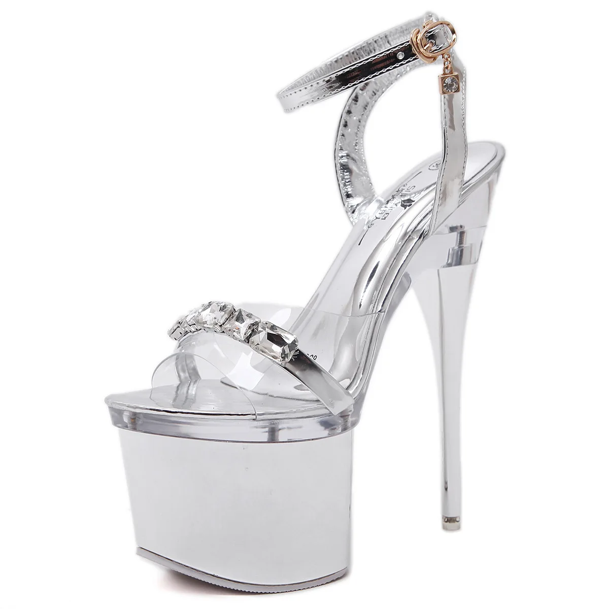 

High Heels Women Sandals 14cm/18cm Peep Toe Summer Transparent Wedding Shoes Luxury Rhinestones Crystal Platform Sandals Silver