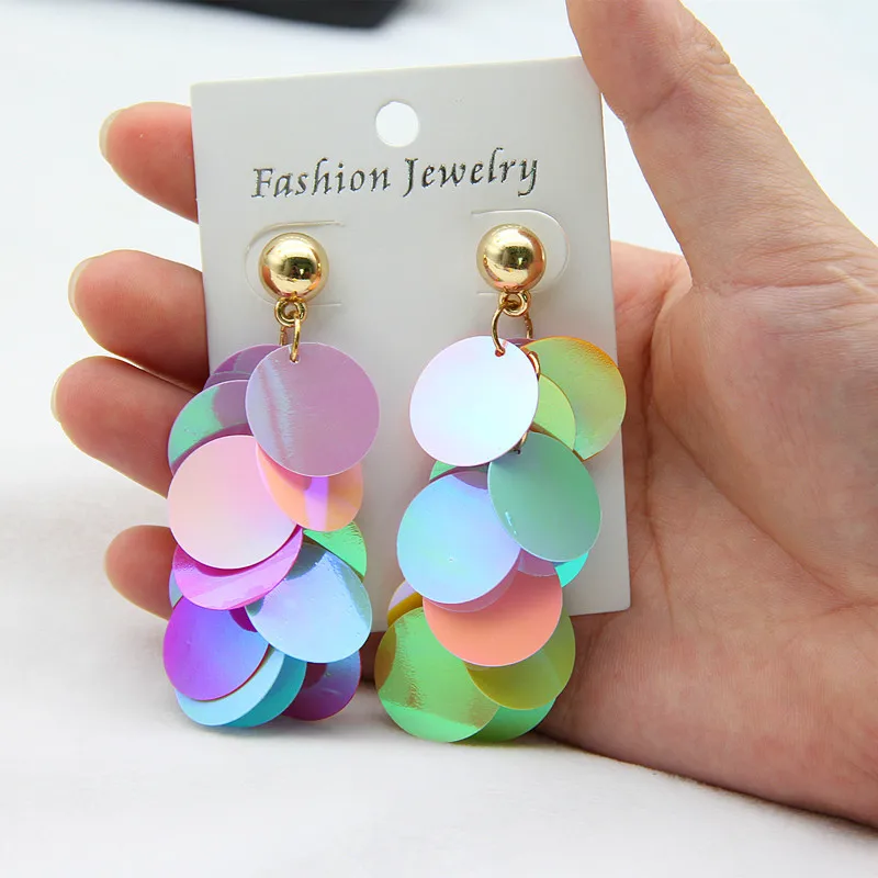 FishSheep 2018 Fashion Bling Sequins Long Tassel Earrings For Women Handmade Bohemian Colorful Drop Earrings Statement Jewelry - Image 3