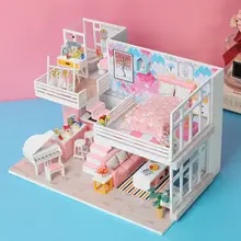 Розовый Кукольный дом с красивой розовой спальней миниатюрный кукольный домик как игрушки для детей подарок на Рождество/День рождения Детские игрушки