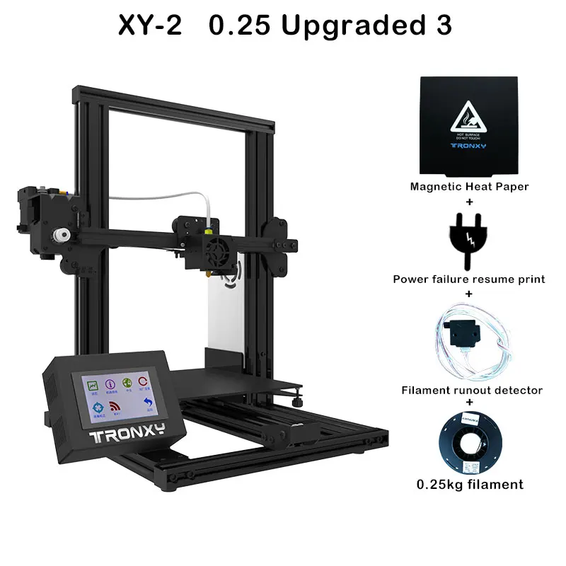 Tronxy XY-2, быстрая сборка, полностью металлический 3d принтер, 220*220*260 мм, высокая печать, магнитная Тепловая бумага, автоматический уровень, 3,5 дюймов, сенсорный экран - Цвет: XY-2 0.25 Upgraded 3