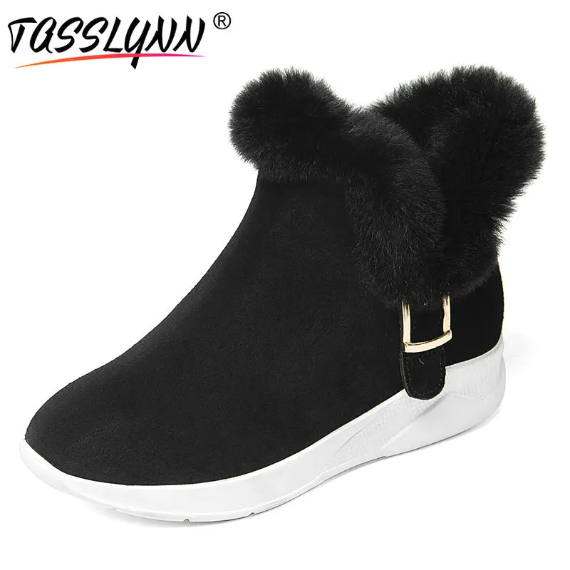 

TASSLYNN 2018 Warm Plush Winter Shoes Women Cow Suede Ankle Boots Wedges Heels Round Toe Platform Snow Boots for Woman Size 39