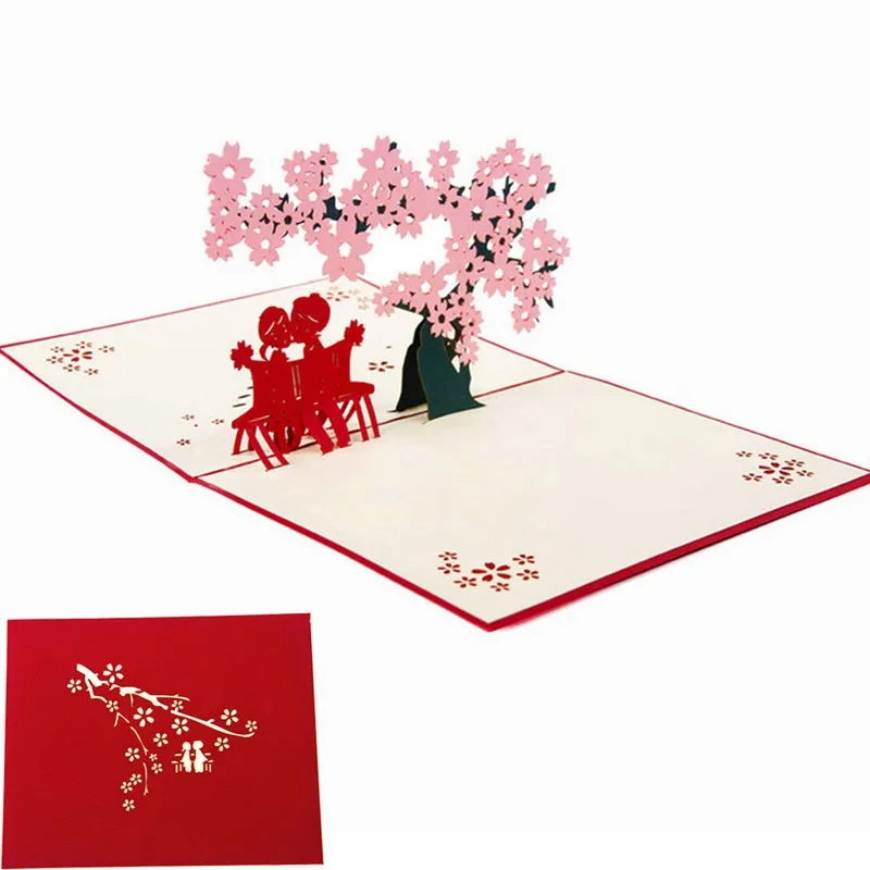 

3D Pop UP Wedding Card Cherry Tree Wedding Invitations Cards Valentine Save The Date Anniversary Greeting Card Greeting Postcard