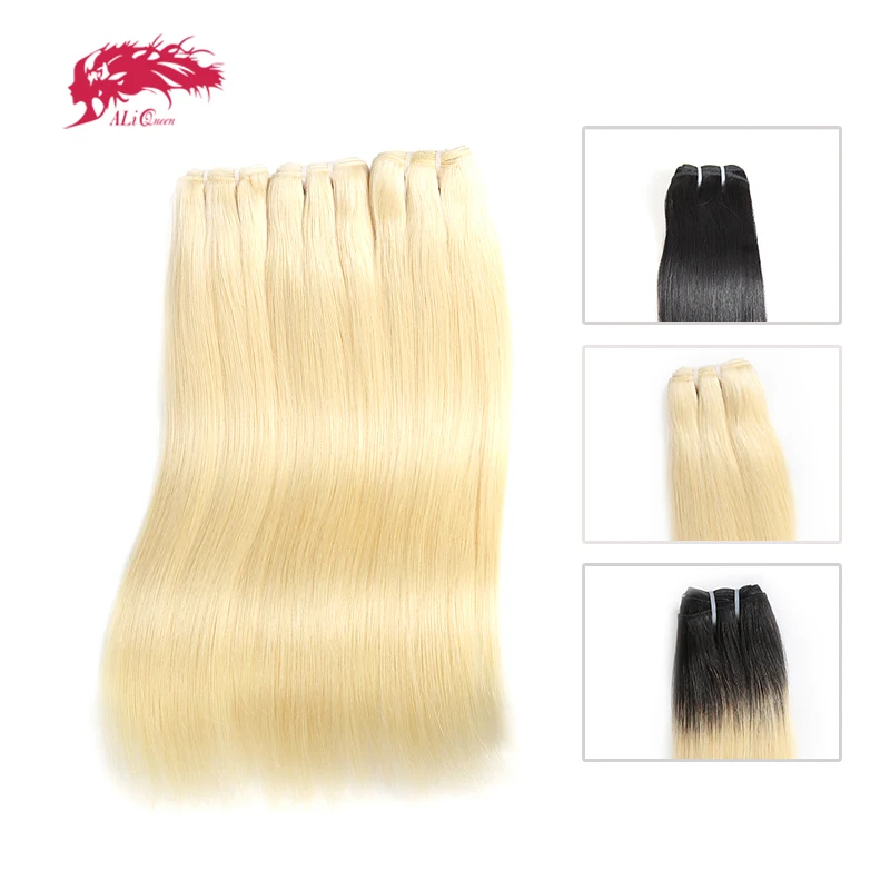 Ali queen hair Products бразильские прямые волосы пучки 3 шт. блондинка 613/натуральный черный/1b-613 человеческие волосы волнистые натуральные волосы
