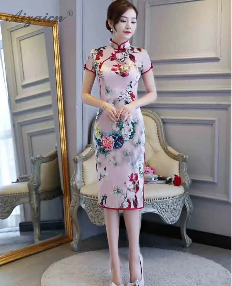 Винтаж rosa largo Qipao Чино традиционное Vestido, Vestido de estilo Восточное Qi Pao плюс таманьо Чонсам Диарио vestidos