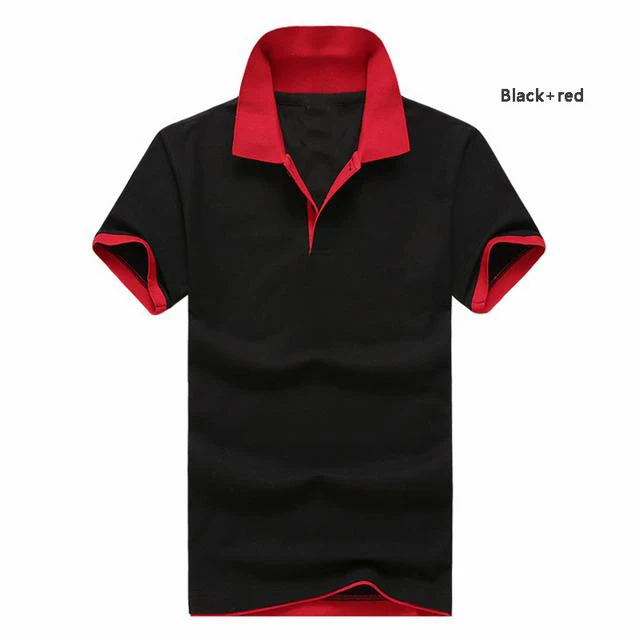 Летние цветные мужские рубашки поло с коротким рукавом повседневные мужские рубашки поло с отворотом однотонные Модные мужские топы - Цвет: Black red