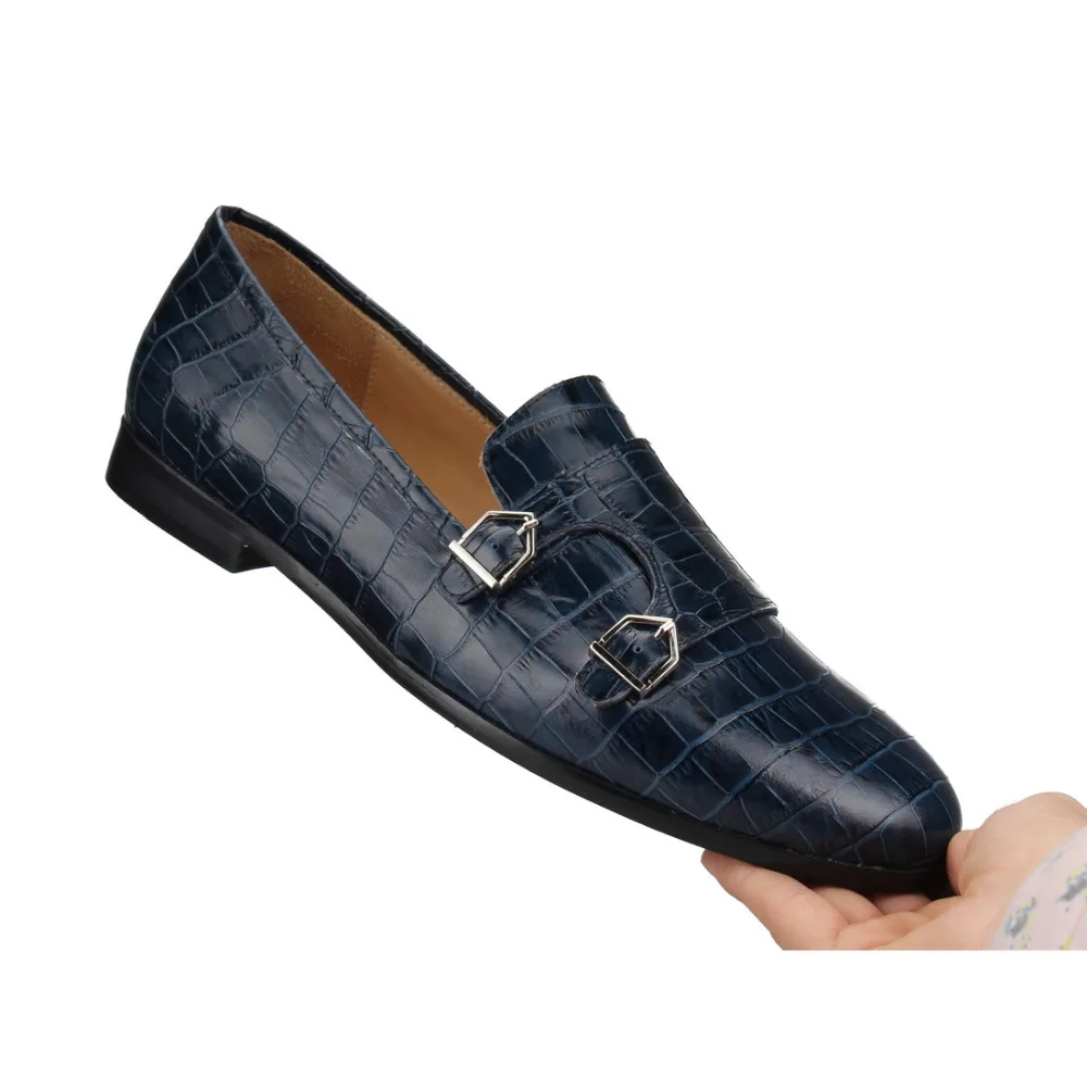 CROCODILE DOUBLE-MONK LOAFERS Dark blue (12)