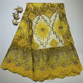 

5 yards African Guipure Lace Neat Embroidery Cord Lace Fabric With Lots Of Strong Stones Not Fall Off