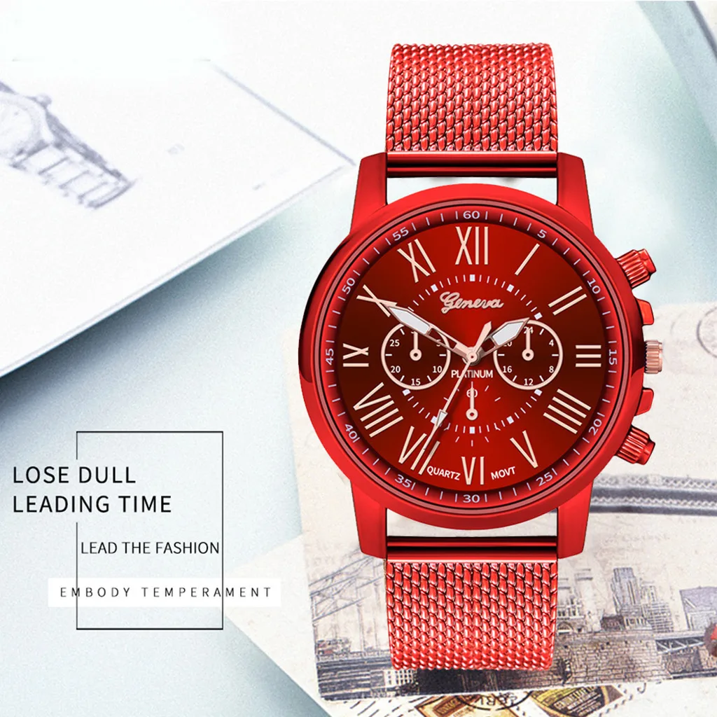 NEW red Luxury Men's Watch Stainless Steel Dial Casual Bracele Watch