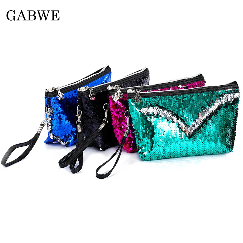 

GZBWE Fashion Mermaid Sequins Cosmetic Bag Large Capacity Makeup Bag Handbag Evening Clutch Envelope Bag BlingBling Makeup Bag