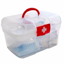 Red First Aid Clear Container Bin Family Emergency Kit Storage Box Detachable Tray Family Medicine Metal Medical storage Box