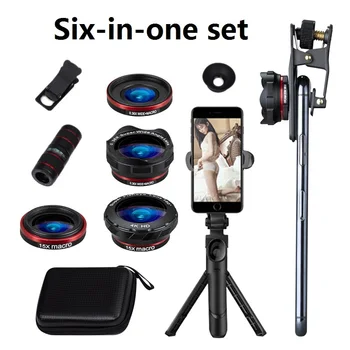 

6 In 1 Phone Lens Set 12X Wide-angle Macro Phone Lens HD Undistorted Camera Phone Lens Live Tripod Telescope Set