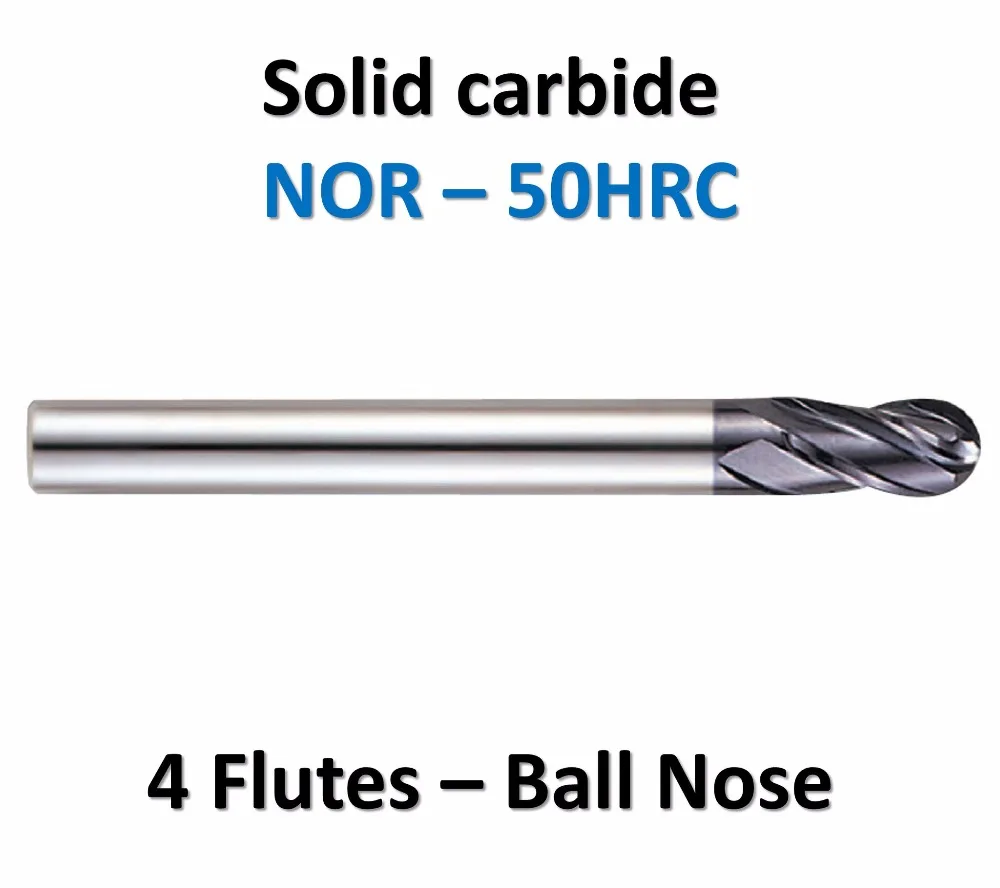

high precision machining solid carbide 4 flute Ball Nose end mills straight shank for Steel HRC50 TiAlN R3*12*D6*75*2F
