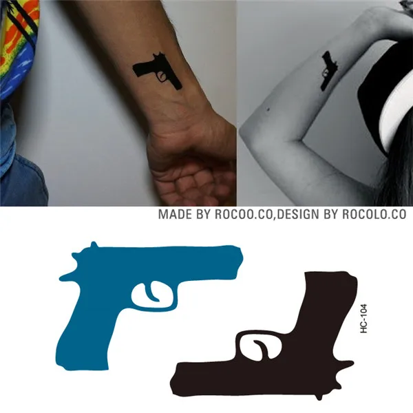 HC1104 Wholesale Waterproof Temporary Tattoo Stickers Personalized Pistol Pattern Fast Fake Tattoo Hip Hop Body Art Flash Tattoo