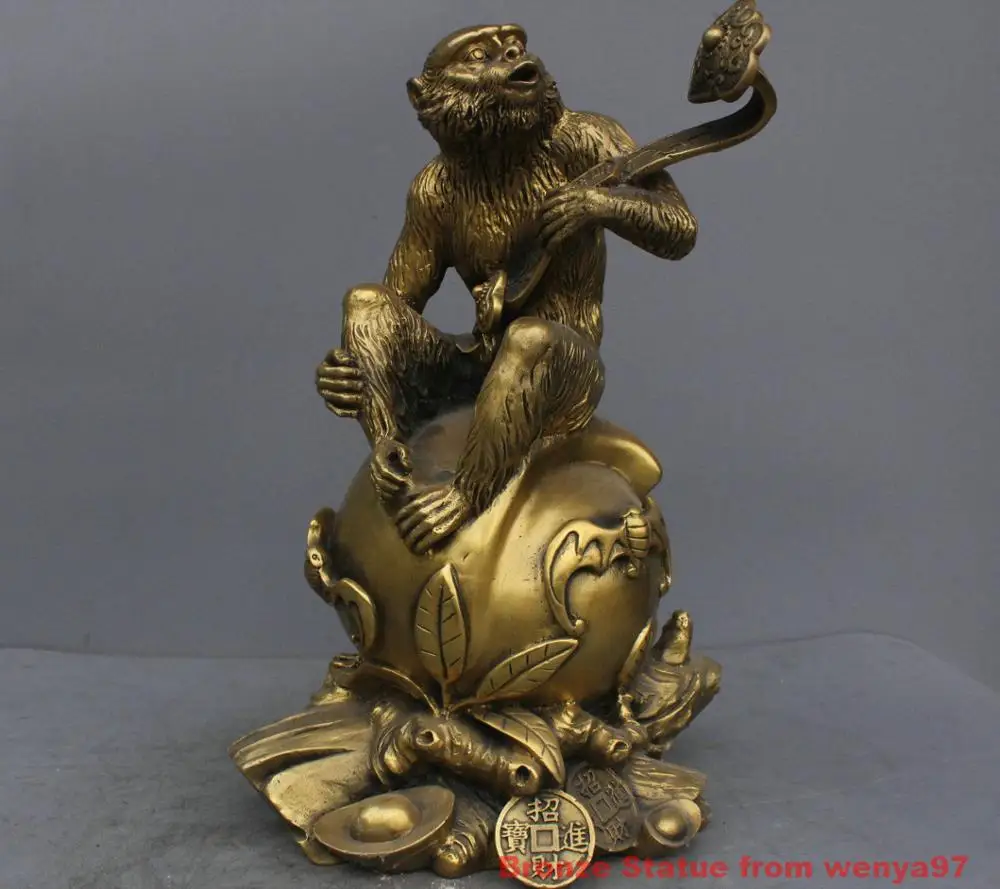 16'' Chinese Feng Shui Monkey Holding A Wishful Bronze Statuein