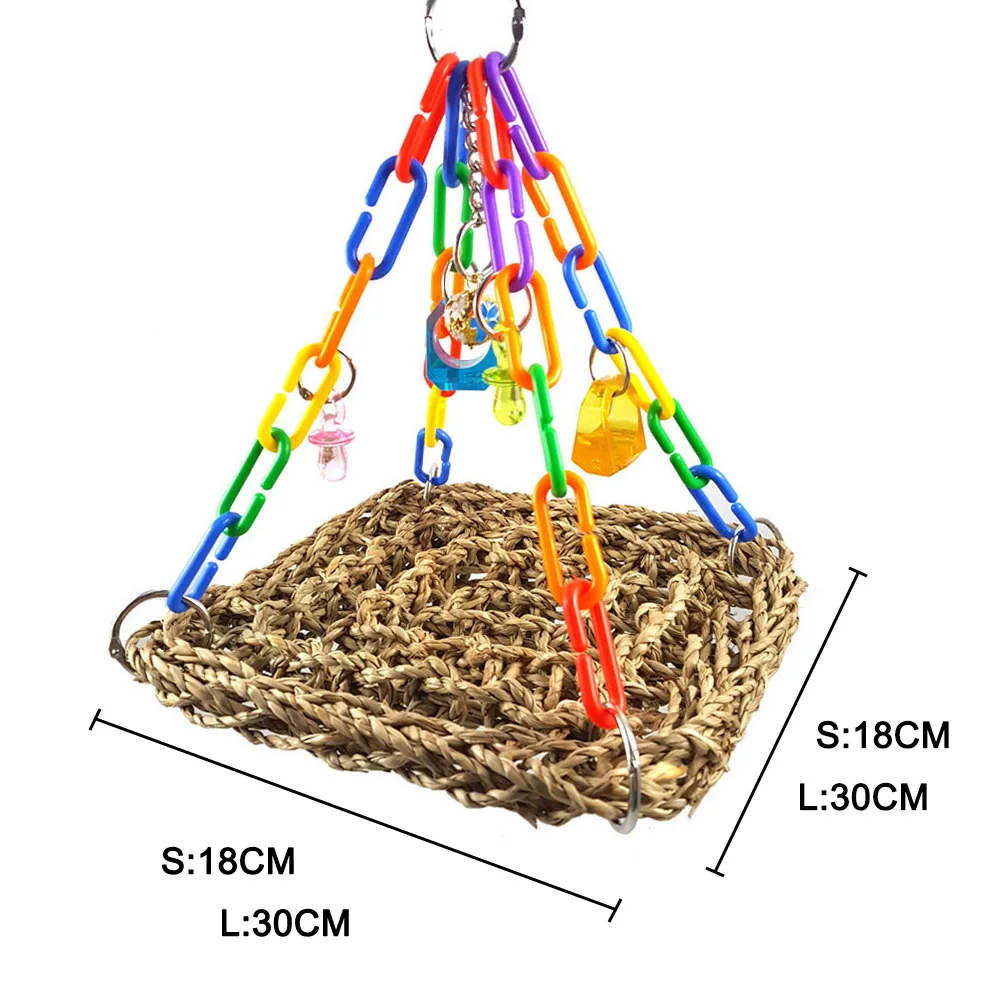 Птицы, попугаи, гамак, соломенная плетеная сетка для лазанья, трапеции, подвесная игрушка для кровати, попугаи, игрушка для взбивания и укуса, соломенная сеть HTQ99