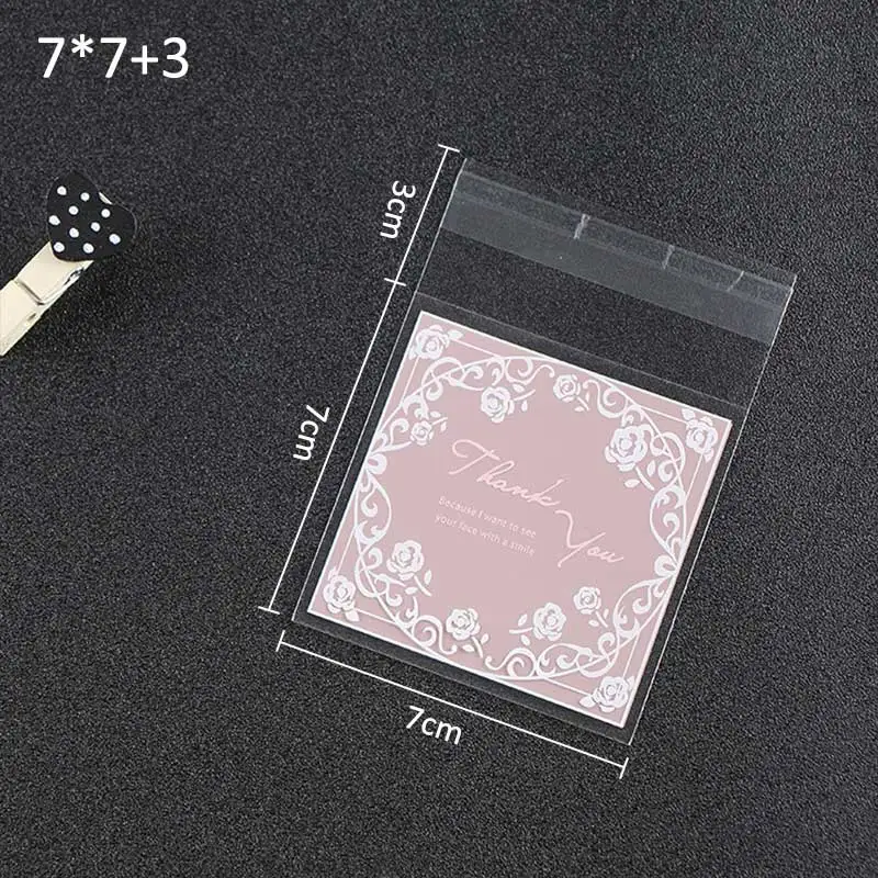 Мешок для выпечки 100 шт печенье конфеты упаковка пластиковый подарочный пакет самоклеющийся пищевой розовый цветок розы для свадебной вечеринки - Цвет: 7x7x3cm