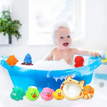 

9pcs/set Bath Toy Animals Swimming Water Toys Mini Colorful Soft Floating Rubber Duck Squeeze Sound Funny Gift For Baby Kids