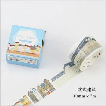 

30mm Wide European Architecture House Building Happy Life Washi Tape DIY Decoration Planner Scrapbook Sticker Label Masking Tape