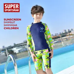 Летняя спортивная одежда для маленьких мальчиков Рашгард из двух частей Surf Swinsuit дети мультфильм купальники детей солнцезащитный крем